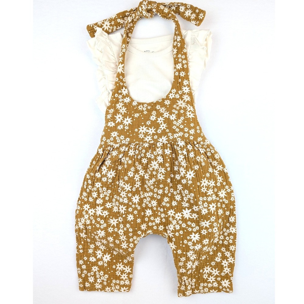 Cat & Jack Baby Girls 12M Ruffle Bodysuit and Floral Halter Romper Bundle 2pc